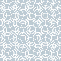Vector seamless pattern. White wavy lines are intertwined to form squares on a grey background. Modern illustration great for holiday background, greeting card design, textile, packaging, wallpaper.