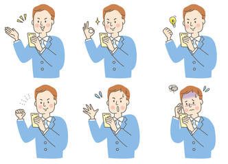 スマホ　男性　スーツ　表情　セット