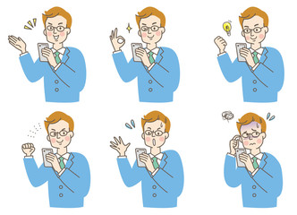 スマホ　男性　スーツ　表情　セット