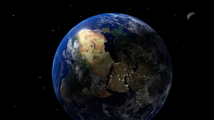 3D Rendering of the planet earth with moon