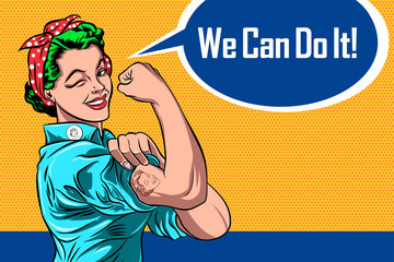 We Can Do It Women with flirty eyes Pop Art Retro Vector Illustration