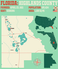 Obraz premium Large and detailed map of Hioghlands county in Florida, USA.