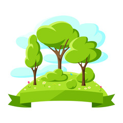 Spring or summer background with stylized trees.