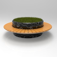 3d render Rundbank-Beton-weiss-092-eiche Marble Black Basic