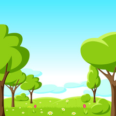 Spring or summer background with stylized trees.