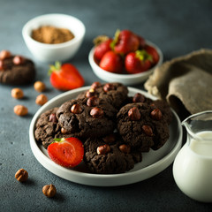 Homemade chocolate cookies with hazelnut