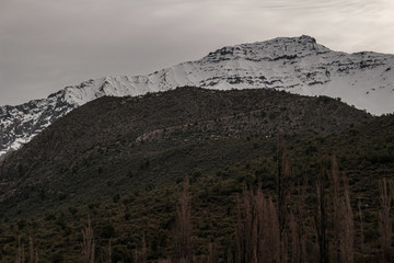 Mountain landscape during winter in Lo Vald&eacute;s Valley, Caj&oacute;n del Maipo, Central Andes of Chile.