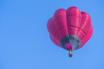 Colorful balloon above a flower field at a national balloon festival,