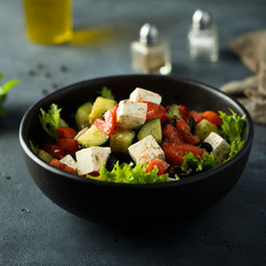 Homemade Greek salad with vegetables and Feta cheese