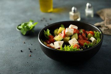 Homemade Greek salad with vegetables and Feta cheese