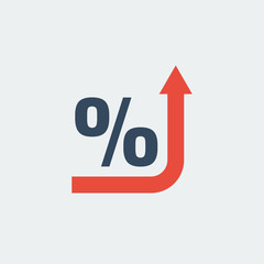 percentage symbol with red up arrow, financial business indicator