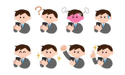 スマートフォンを操作するスーツ姿の男性（デフォルメカラー）