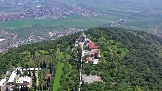 Church of the Transfiguration on top of Mt. Tavor, Israel. Aerial view.