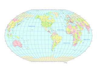 世界地図 ヴィンケル図法 ヨーロッパ中心 World Map Winker Cylindrical Projection The Europe Center Wall Mural 正明 五十嵐