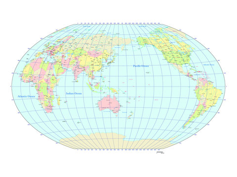 世界地図 ヴィンケル図法 アジア中心 - 国ごとにバラバラになります