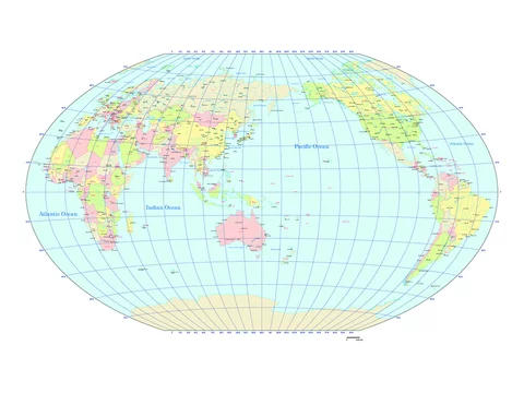 世界地図 ヴィンケル図法 アジア中心 国ごとにバラバラになります World Map Winker Cylindrical Projection The Asia Center Stock Vector Adobe Stock