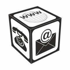 Information cube contact icon. Contact us web and internet concept with email, phone and internet icon for website, blog and online business.