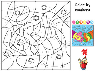 Baby gloves. Color by numbers. Coloring book. Educational puzzle game for children. Cartoon vector illustration