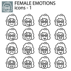 Creative vector icon set - Emoticons female. Set of smiley girl icons: different emotions. Vector icons of smiley faces
