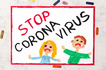Obraz na płótnie Canvas Photo of colorful drawing: Stop coronavirus.