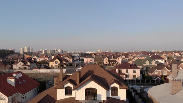 Suburban houses view aerial panorama area district drone video