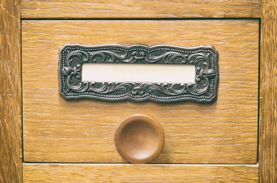 Old wooden archive files catalog drawer