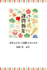 縁起物 四角配置 年賀状イラスト