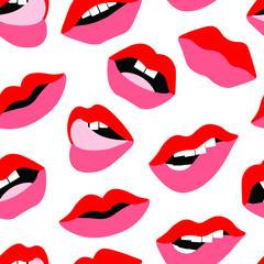 Lips, mouths fashion, beauty hand drawn vector seamless pattern on white background. Concept for wallpaper, wrapping paper, cards 