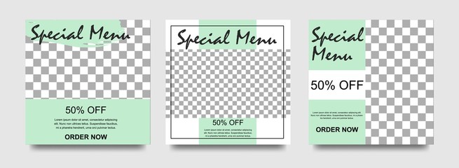 Social media banner for food and drink business. Food social media template for restaurant business. Modern social template post banner. Food discount post template.