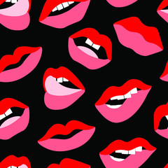 Lips, beauty, fashion vector seamless pattern on black background. Concept for wallpaper, wrapping paper, cards