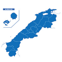 島根県地図 シンプル青 市区町村