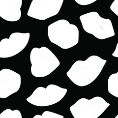 Lips, mouth, abstract, fashion chalk vector seamless pattern on black background. Concept for wallpaper, wrapping paper , cards  