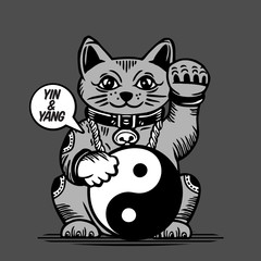 Fortune Lucky Cat Yin Yang Symbol