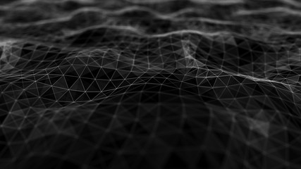 Abstract digital background. Space filled with polygons and dots. 3D rendering..