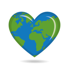 Planet Earth heart shape symbol Vector Illustration
