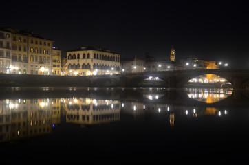 Night view reflection Florence, Italy