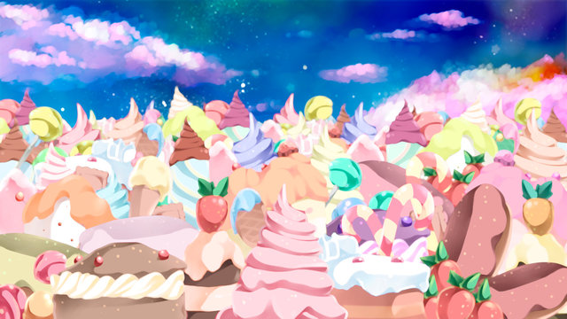 A land made of sweets (illustration).