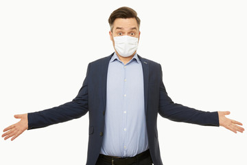 Businessman with a mask. Protection is important.