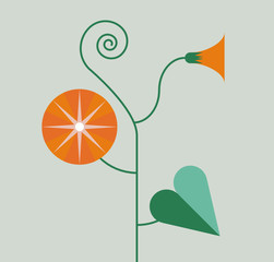 Vector plano flor naranja enredadera aislada con hojas