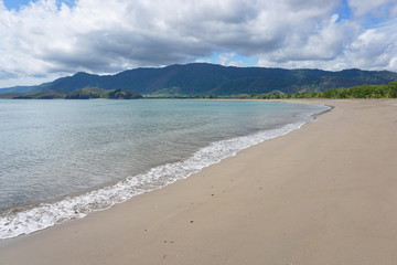 Sandy beach shore in New Caledonia, West coast of Grande-Terre island near Bourail, Oceania