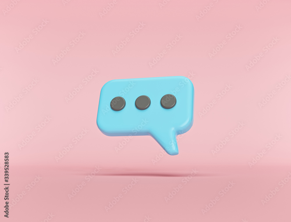 Fototapete typing in a chat bubble icon isolated on pastel background. comment sign symbol. minimal concept. 3d
