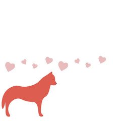 Love heart background with dog husky. Valentines day card vector illustration