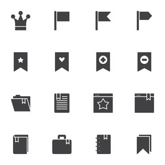 Shortcuts and bookmarks vector icons set, modern solid symbol collection, filled style pictogram pack. Signs, logo illustration. Set includes icons as favorite website bookmark, folder, website page