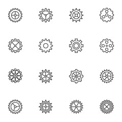 Gear line icons set. linear style symbols collection, outline signs pack. vector graphics. Set includes icons as cogwheel, settings cog, clock mechanism