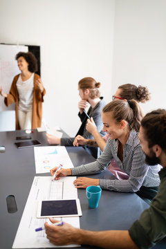 Business people good teamwork in office. Teamwork successful meeting workplace concept.