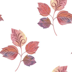 Art painting of leaves. Seamless botanical pattern on a white background. Stylish art for design, print and wrapping paper.