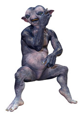 3D Rendering Blue Alien on White