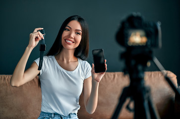 Asian female video blogger