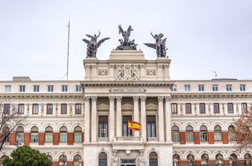 View on the Fomento Palace, the seat of Agriculture, Fisheries and Food Ministry in Madrid city, Spain