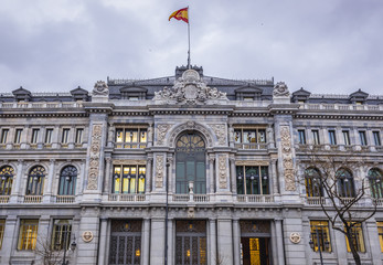 Fototapeta na wymiar Front facade of Bank of Spain headquarters in Madrid capital city, Spain